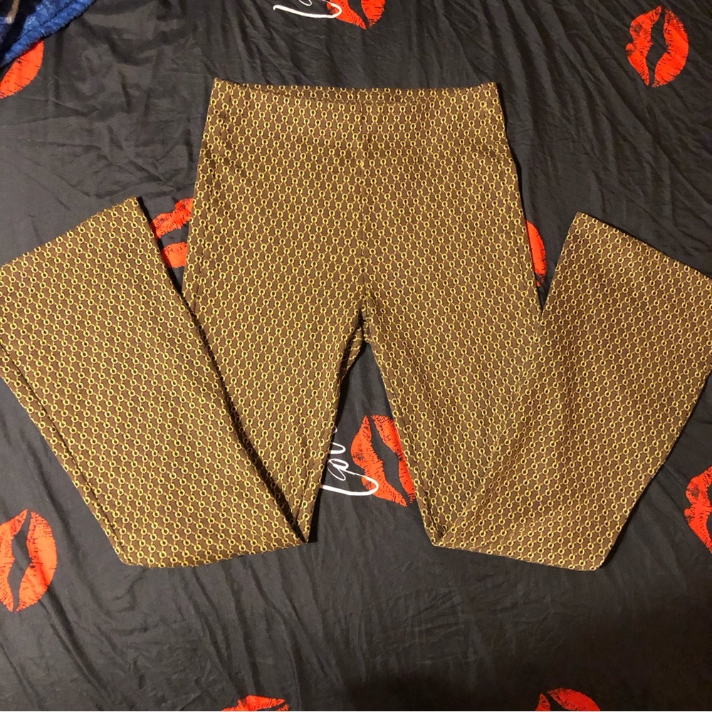 Vintage brown polyester stretch flare pants 90s M